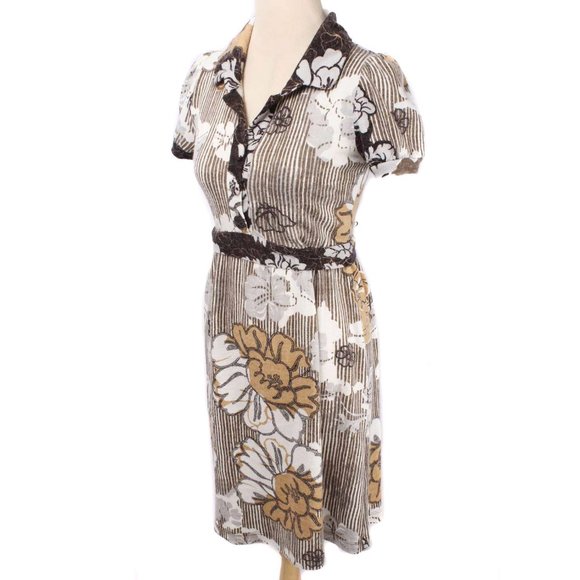 EVA FRANCO Brown Floral Tie Waist Wool Blend Retro Fit & Flare Dress Size 10 - Picture 3 of 6